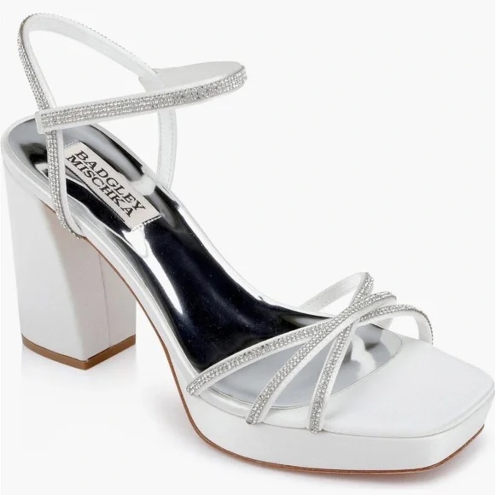Badgley Mischka White Strappy Block Heels